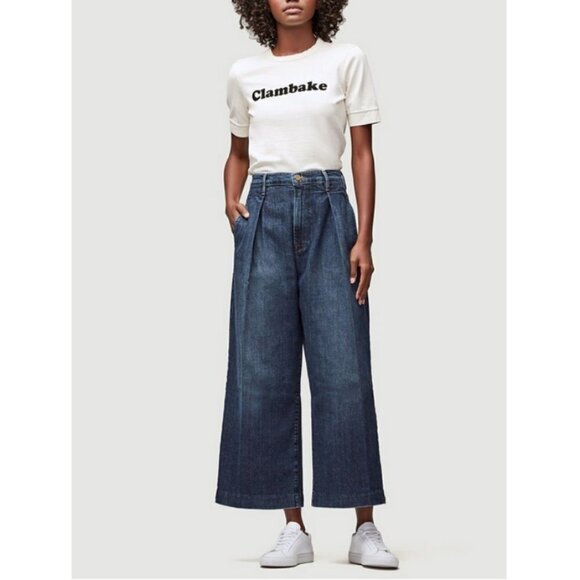 💕GOOP x FRAME💕 Deep Pleat Crop Palazzo Jeans ~ Culotte Galileo 26 - Picture 1 of 14